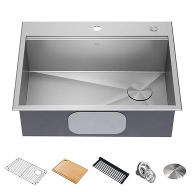KRAUS Kore 28" Drop-In Workstation 16 Gauge Stainless Steel Single Bowl Kitchen Sink with Accessories-Kitchen Sinks-DirectSinks