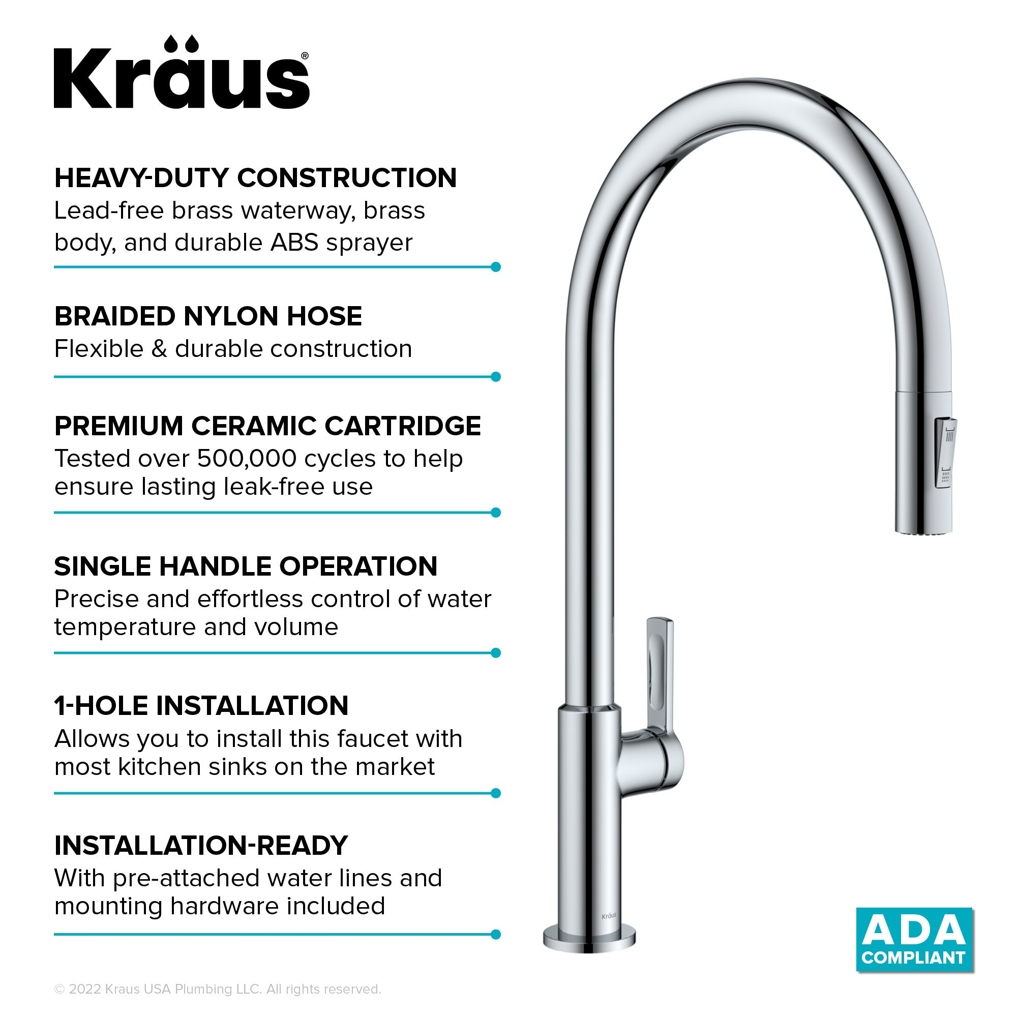 KRAUS Oletto High-Arc Chrome Single Handle Pull-Down Kitchen Faucet-Kitchen Faucets-DirectSinks