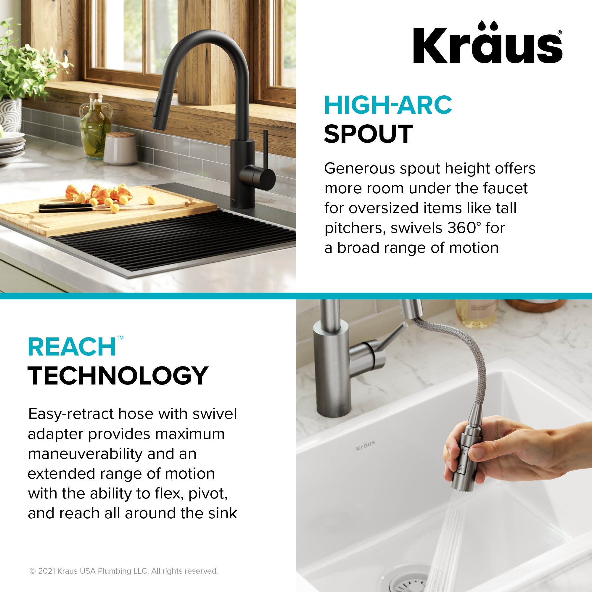 KRAUS Oletto Pull-Down Single Handle Kitchen Faucet in Matte Black-Kitchen Faucets-DirectSinks