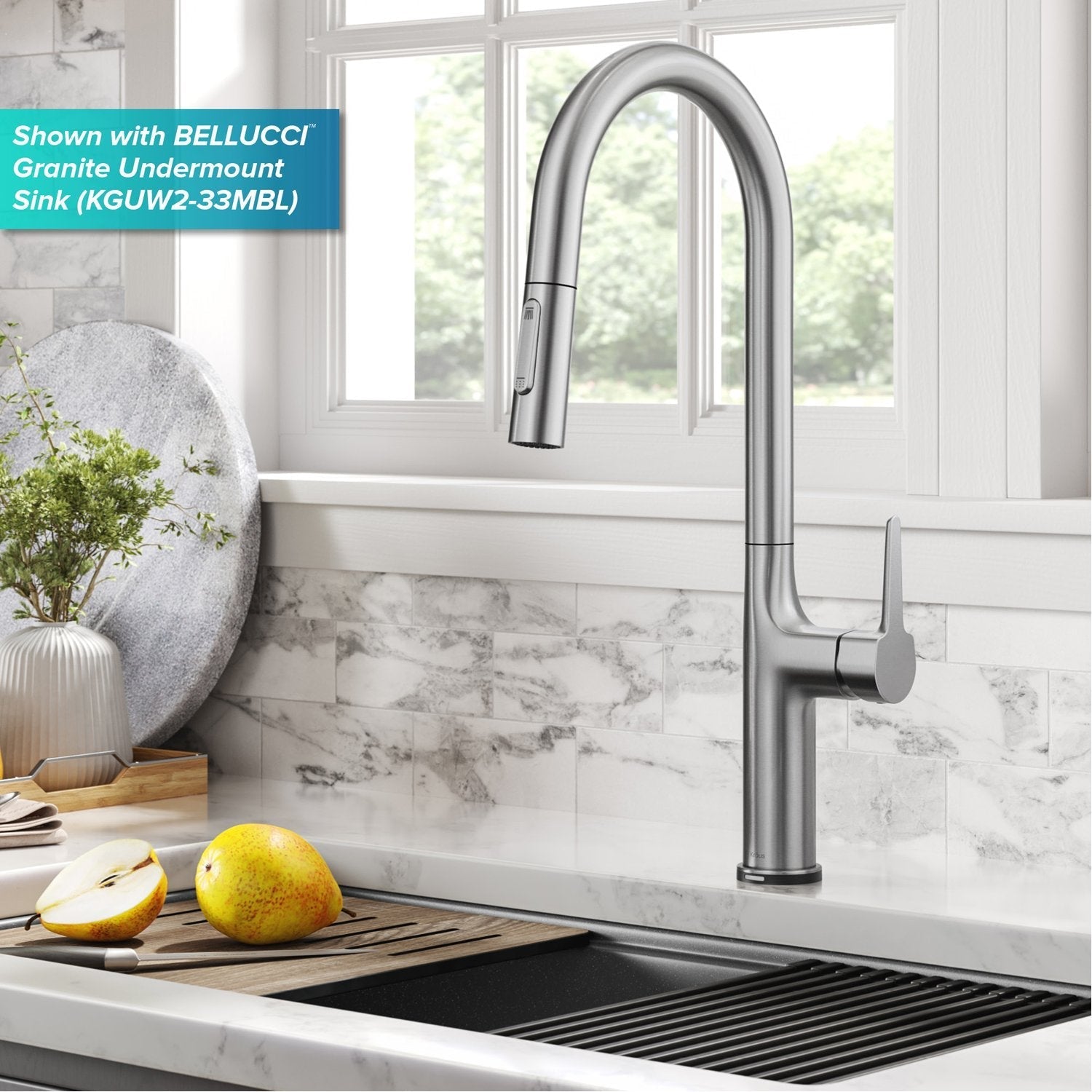 KRAUS Oletto Tall Modern Single-Handle Touch Activated with Pull Down Sprayer in Spot Free Stainless Steel-Kitchen Faucets-DirectSinks