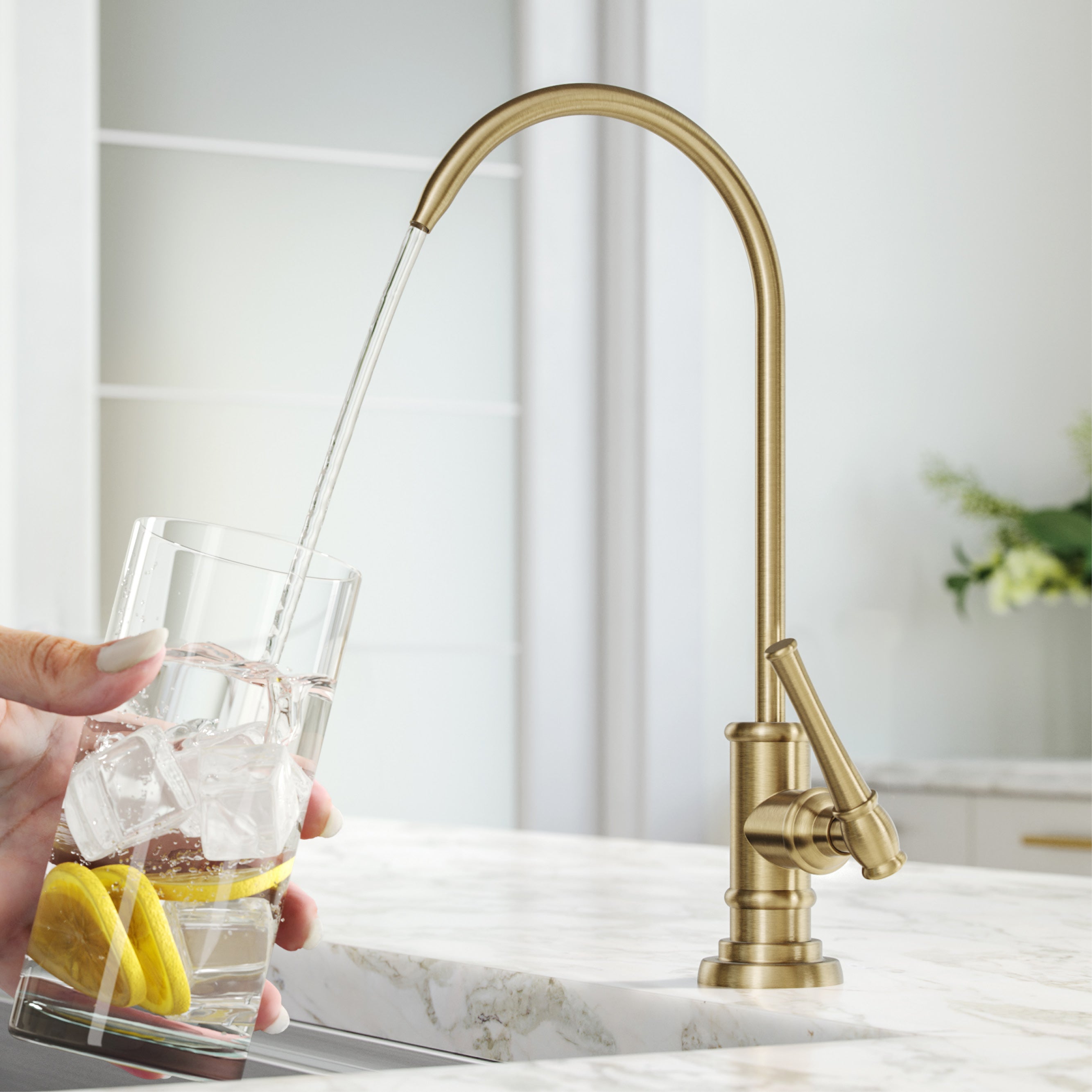 KRAUS Purita 2-Stage Under-Sink Filtration System with Allyn Single Handle Drinking Water Filter Faucet in Brushed Gold-FS-1000-FF-102BG