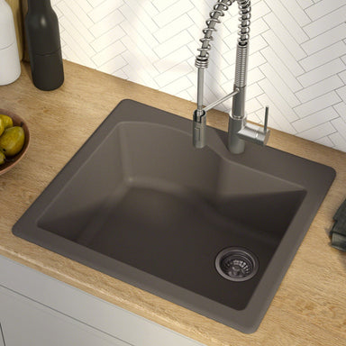 KRAUS Quarza 25" Dual Mount Single Bowl Granite Kitchen Sink in Brown-Kitchen Sinks-DirectSinks