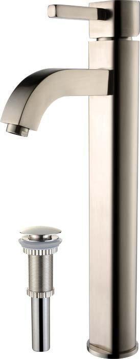 KRAUS Ramus Single Lever Vessel Bathroom Faucet with Matching Pop Up Drain in Satin Nickel FVS-1007-PU-10SN | DirectSinks