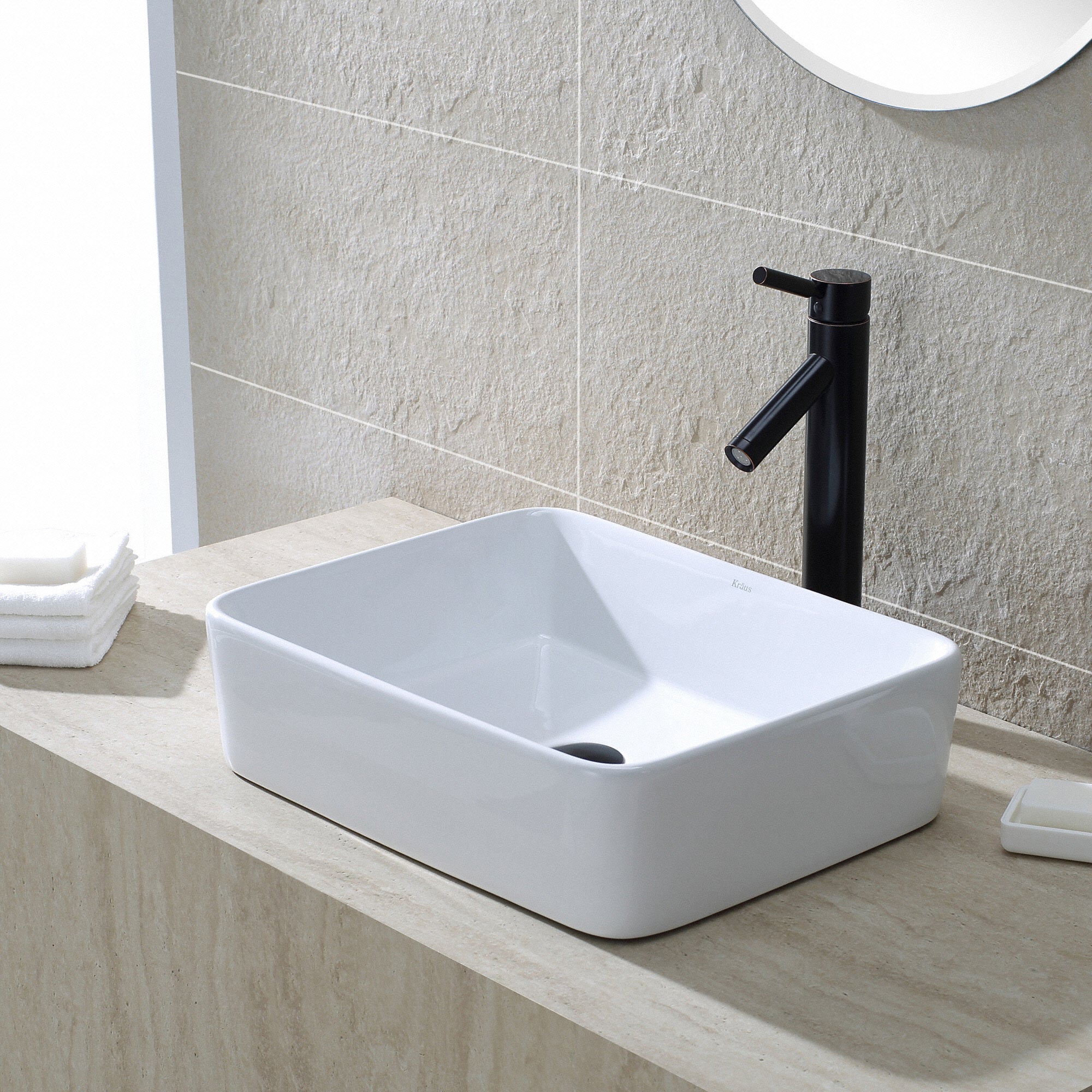 KRAUS Rectangular Ceramic Vessel Bathroom Sink in White-Bathroom Sinks-DirectSinks
