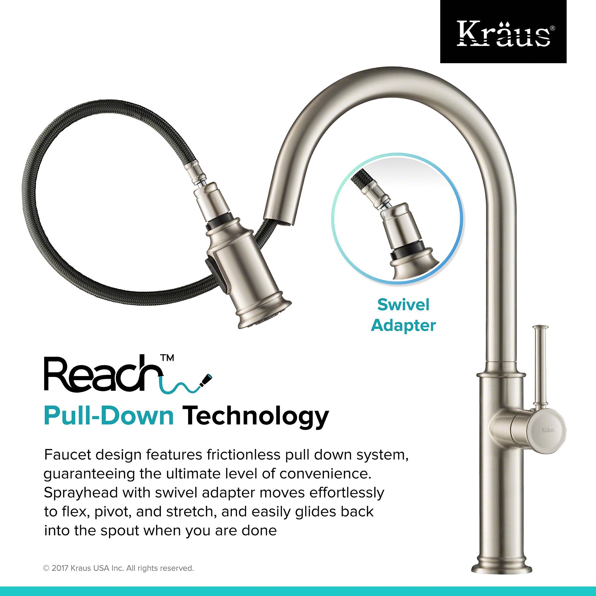KRAUS Sellette Single Handle Pull Down Kitchen Faucet with Dual Function Sprayhead in Spot Free all-Brite Stainless Steel KPF-1680SFS | DirectSinks