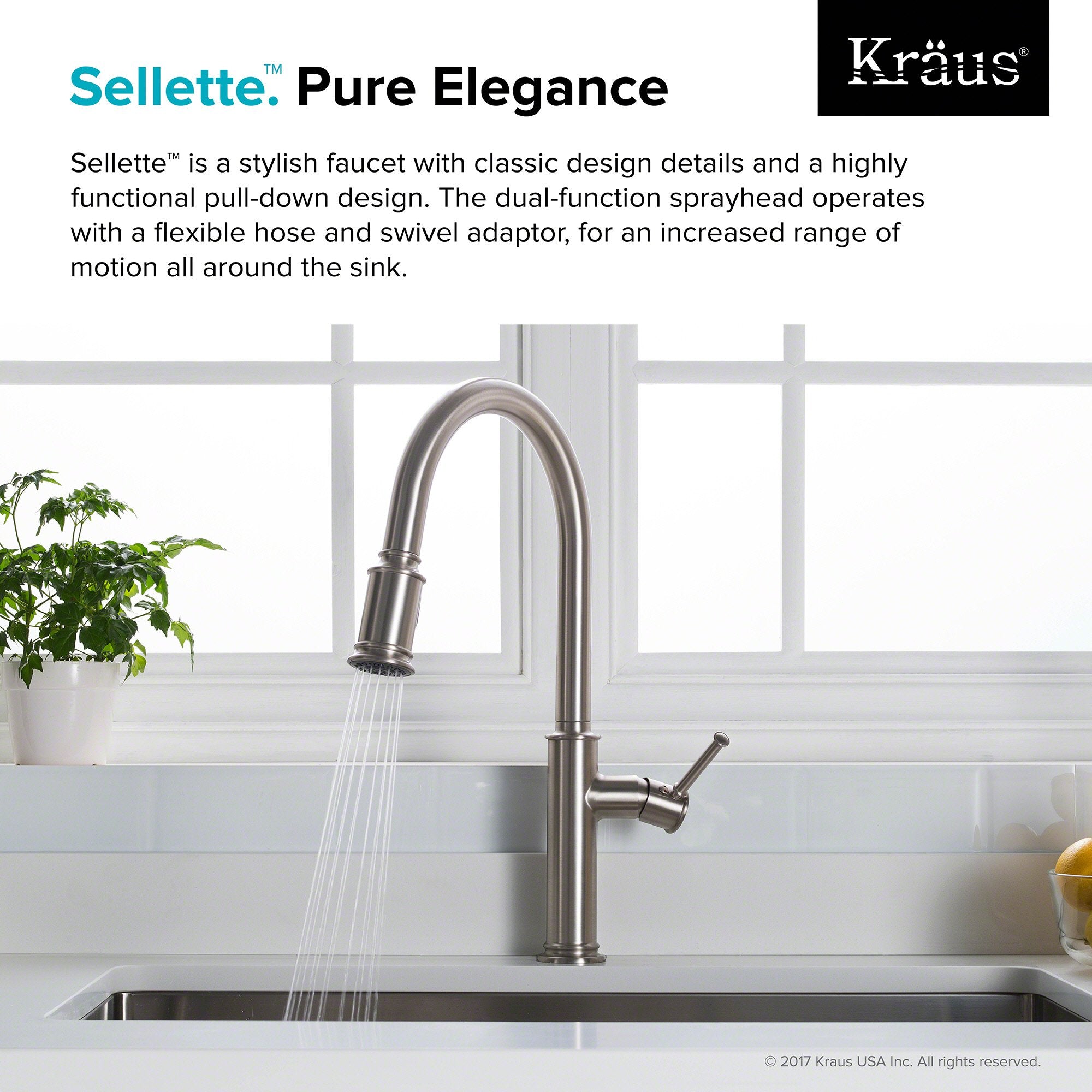 KRAUS Sellette Single Handle Pull Down Kitchen Faucet with Dual Function Sprayhead in Spot Free all-Brite Stainless Steel KPF-1680SFS | DirectSinks