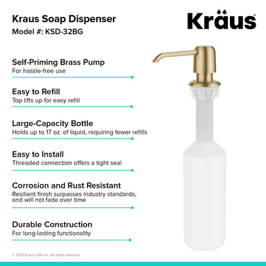 KRAUS Single Hole Kitchen Soap and Lotion Dispenser in Brushed Gold-Soap Dispensers-KRAUS