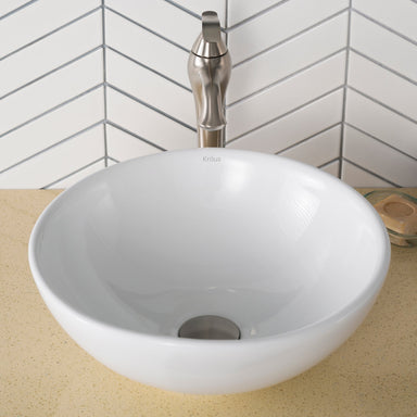 KRAUS Soft Round Ceramic Vessel Bathroom Sink in White-Bathroom Sinks-DirectSinks
