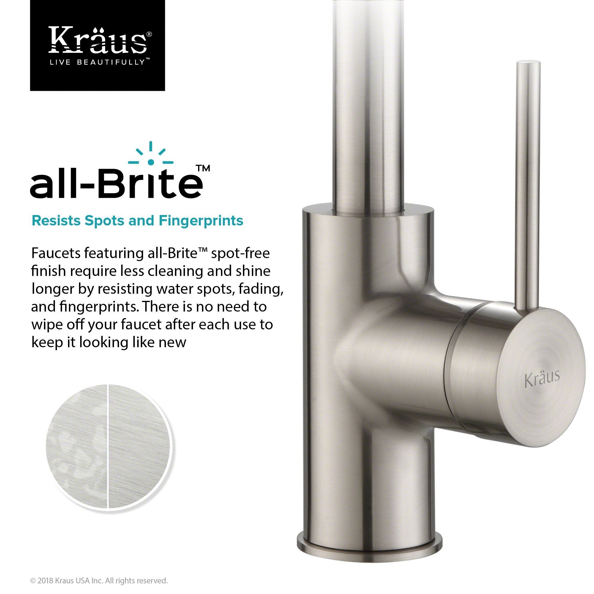 Kraus Spot Free Oletto™ Single Handle Kitchen Bar Faucet in all-Brite™ Stainless Steel Finish-DirectSinks
