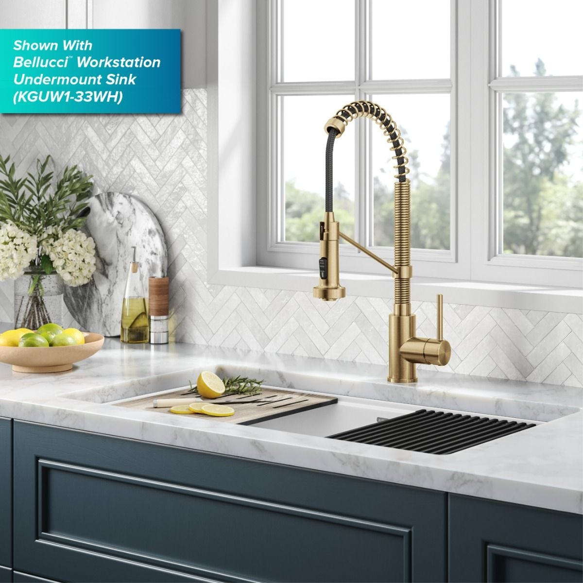 KRAUS Touchless Pull-Down Single Handle 18-Inch Kitchen Faucet in Brushed Brass-Kitchen Faucets-DirectSinks