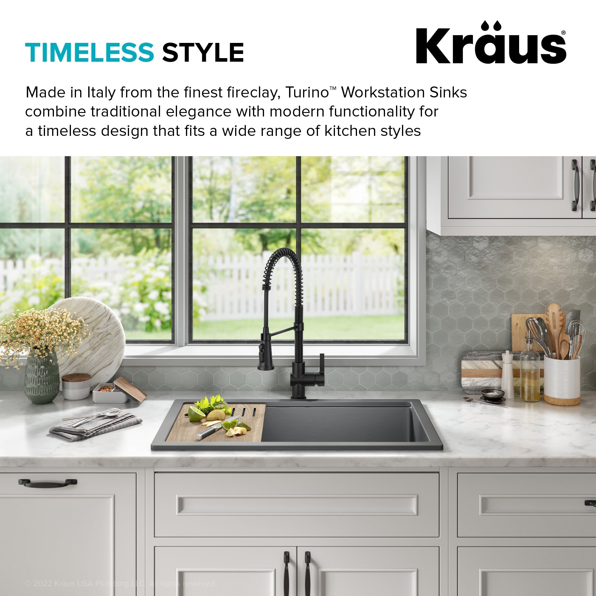 KRAUS Turino Drop-In or Undermount 33" Fireclay Workstation Kitchen Sink in Matte Grey-Kitchen Sinks-DirectSinks