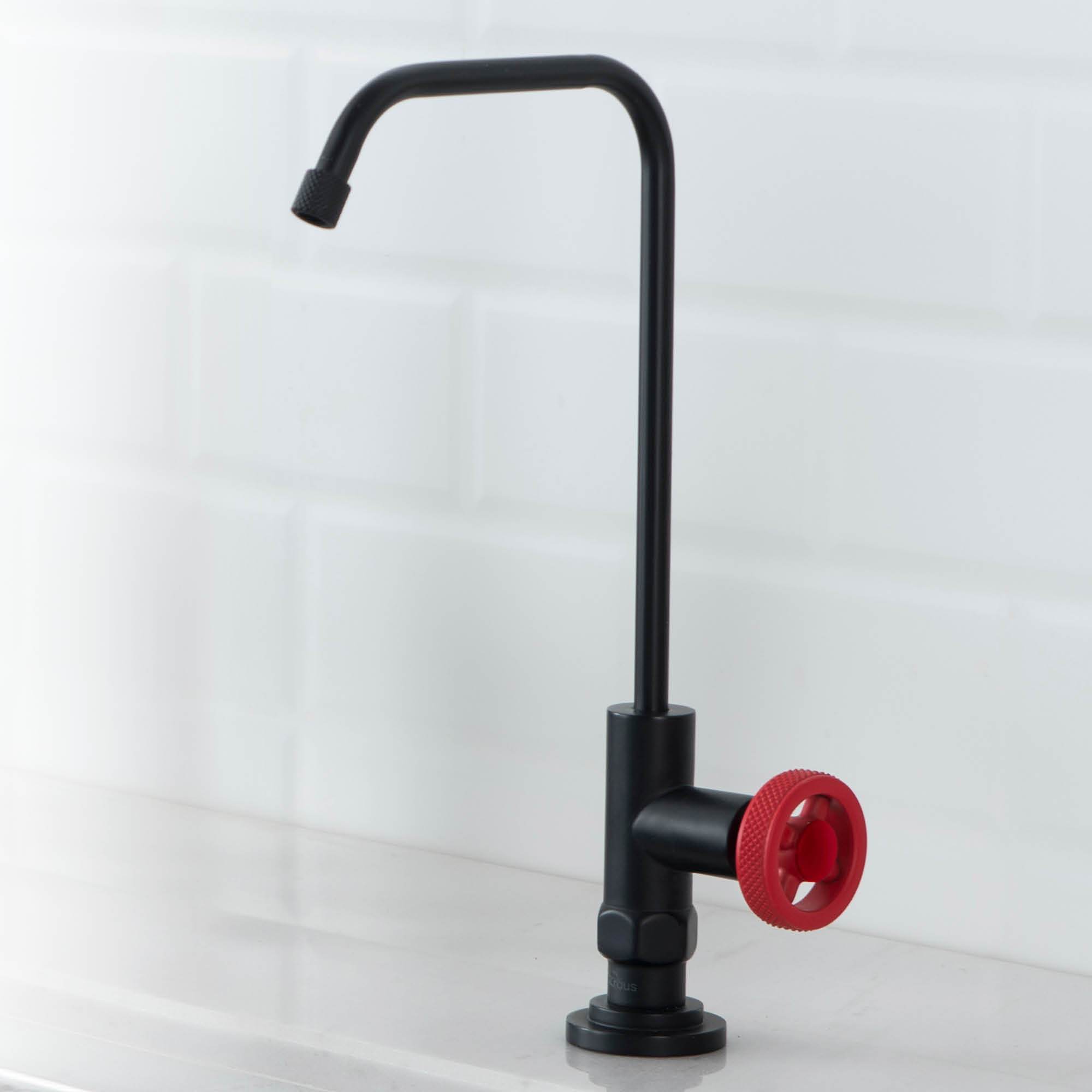 KRAUS Urbix Drinking Water Dispenser Kitchen Faucet in Matte Black/Red FF-101MBRD | DirectSinks