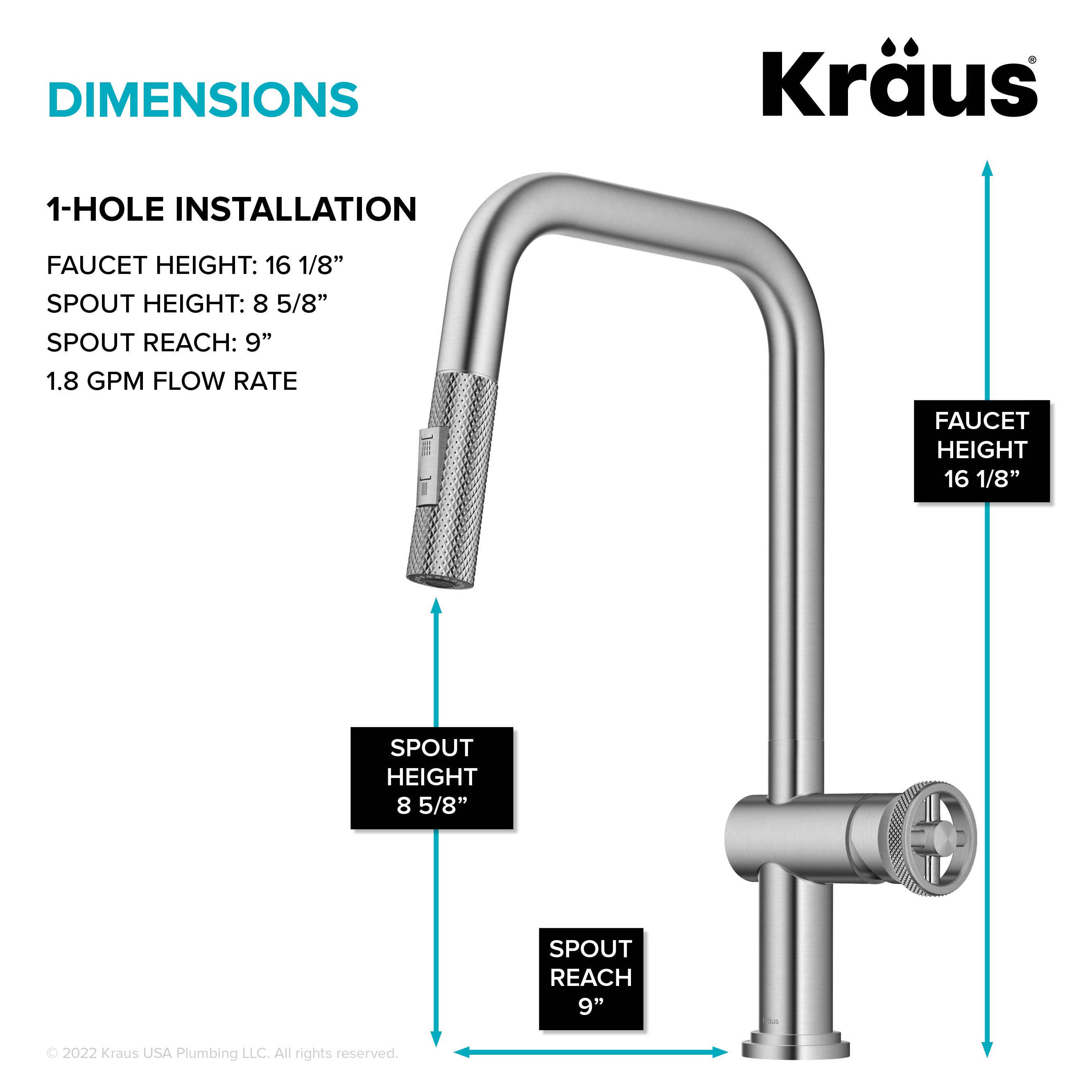 KRAUS Urbix Industrial Pull-Down Single Handle Kitchen Faucet in Spot Free Stainless-Kitchen Faucets-DirectSinks