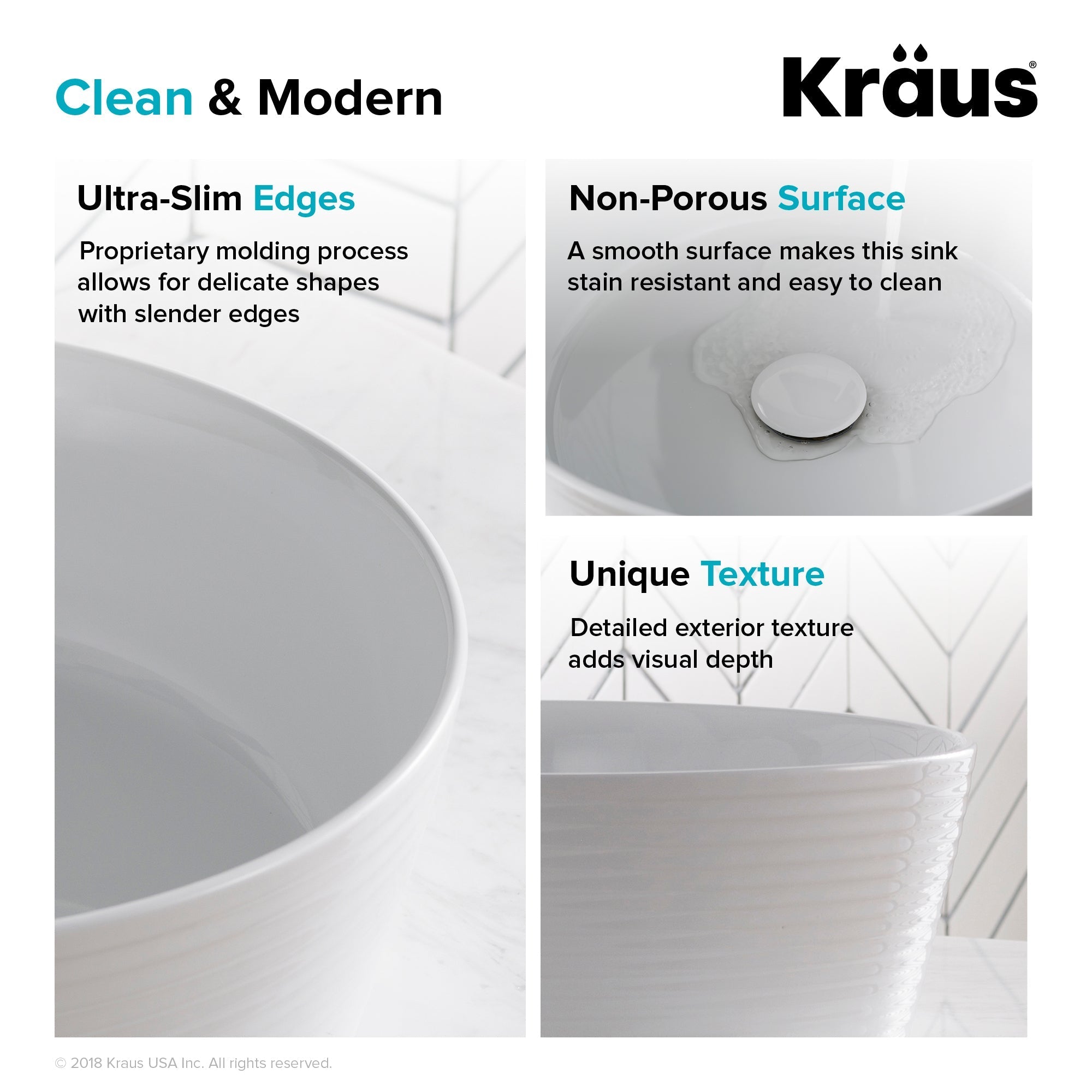 KRAUS Viva Round White Porcelain Ceramic Vessel Bathroom Sink with Pop-Up Drain, 15 3/4D x 5 3/8H-Bathroom Sinks-DirectSinks