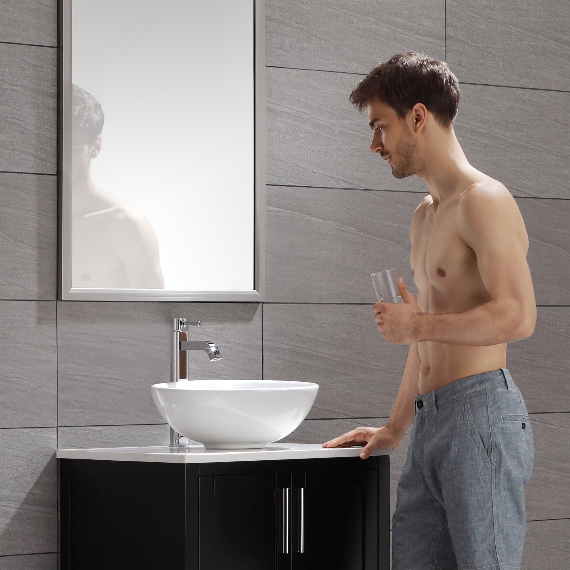KRAUS White Round Ceramic Bathroom Sink with Pop Up Drain-Bathroom Sinks-DirectSinks