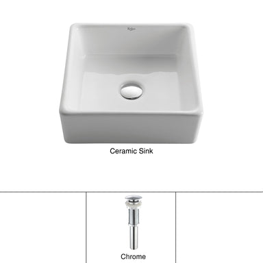 Kraus White Square Ceramic Bathroom Sink with Pop Up Drain Chrome-KRAUS-DirectSinks
