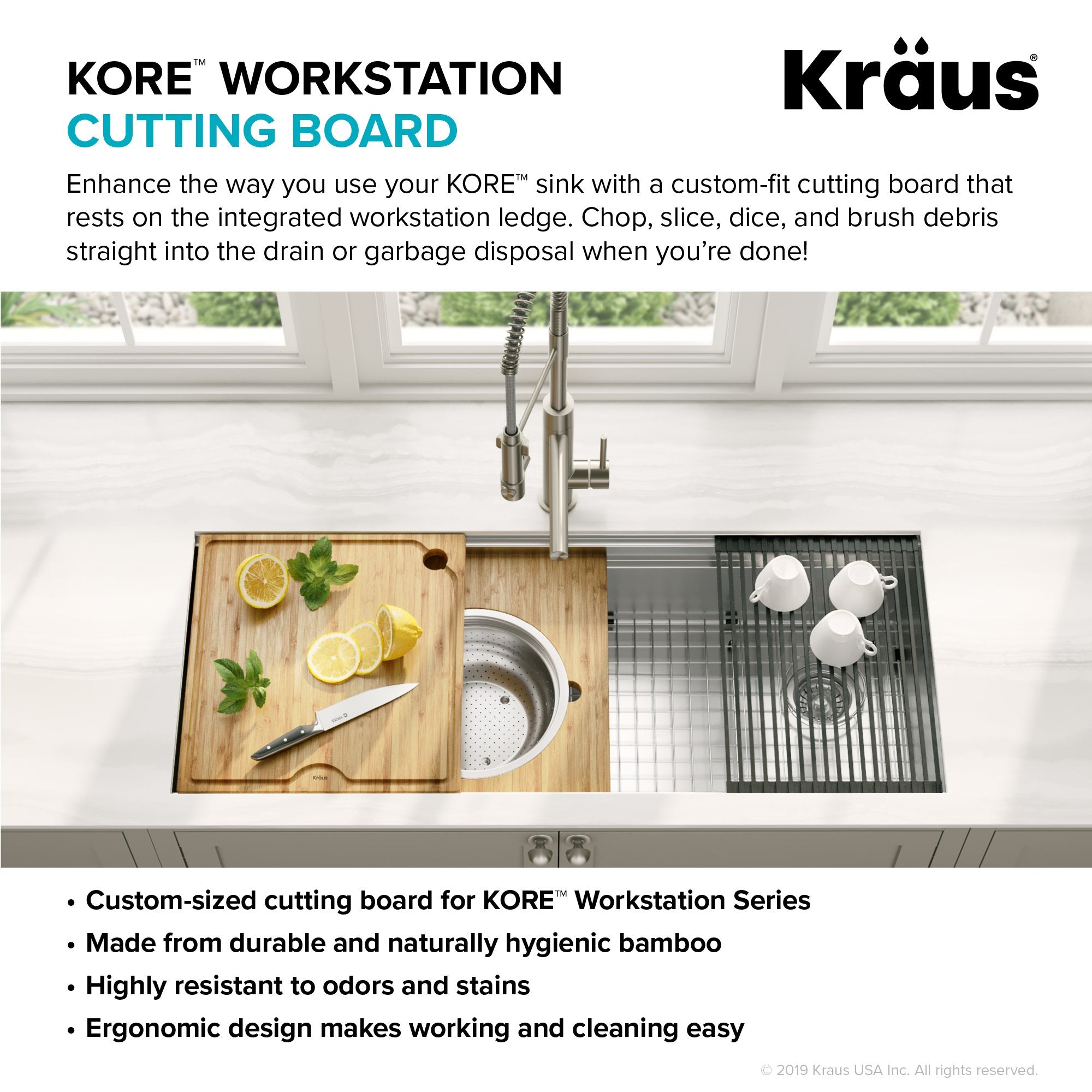 KRAUS Workstation Kitchen Sink 16" Solid Bamboo Cutting Board-Kitchen Accessories-KRAUS