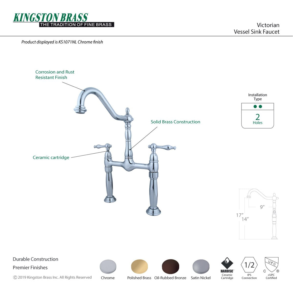 Kingston Brass Victorian Two-Handle Vessel Sink Faucet
