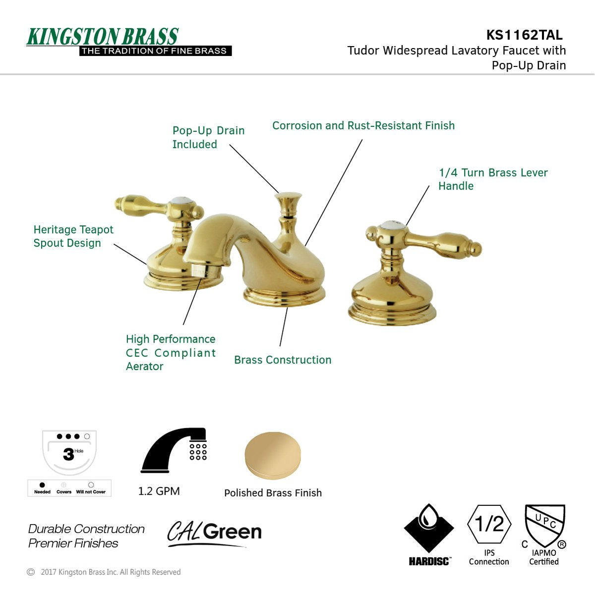 Kingston Brass Tudor Deck Mount 8-Inch Widespread Bathroom Faucet