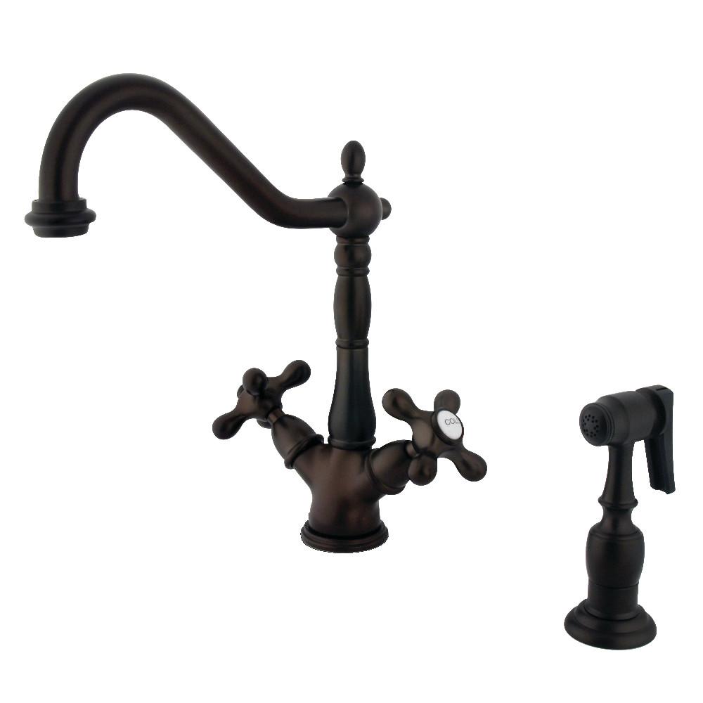 Kingston Brass KS1235AXBS Heritage Deck Mount Kitchen Faucet With Brass Sprayer, Oil Rubbed Bronze
