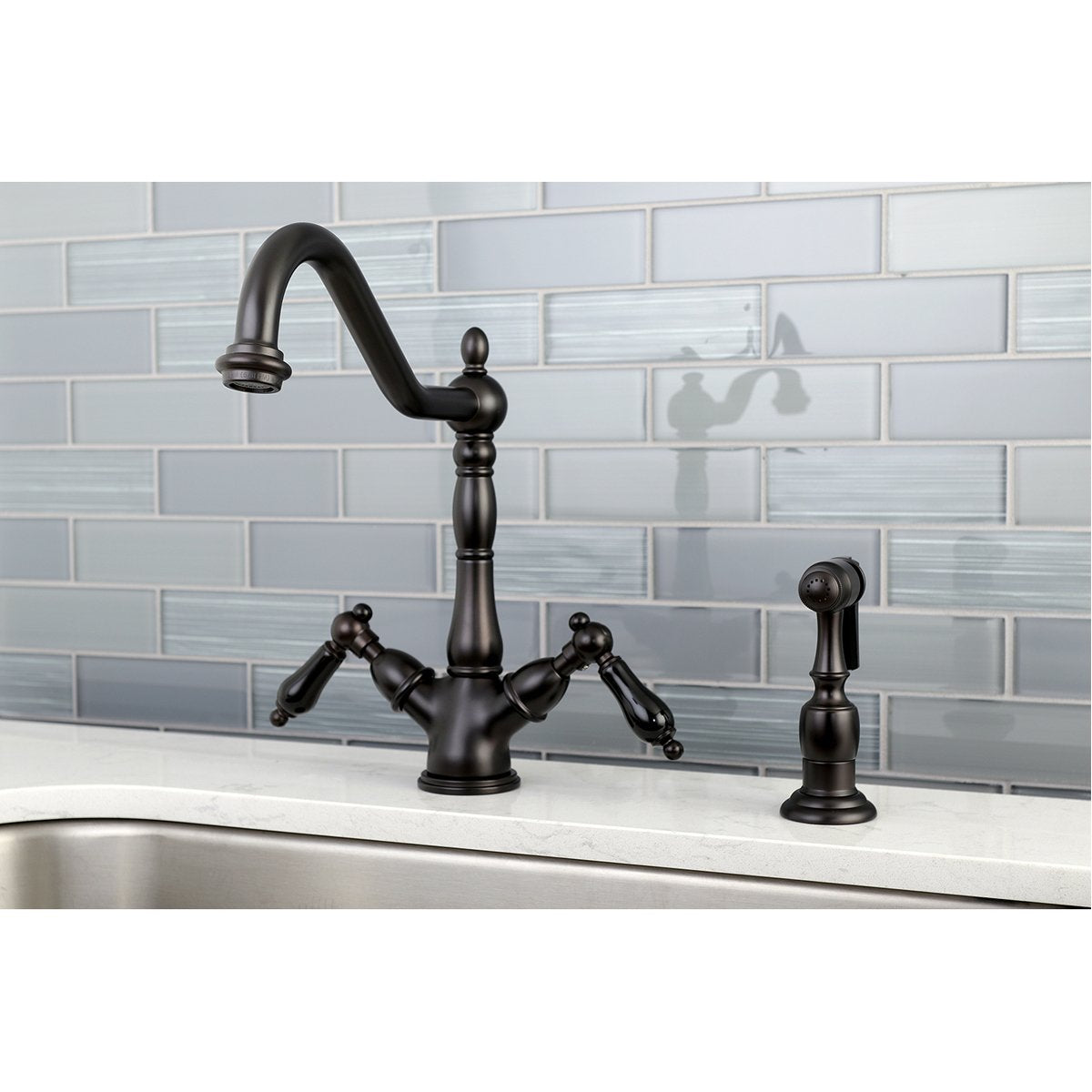 Kingston Brass Duchess 8" Centerset Deck Mount Kitchen Faucet with Brass Sprayer