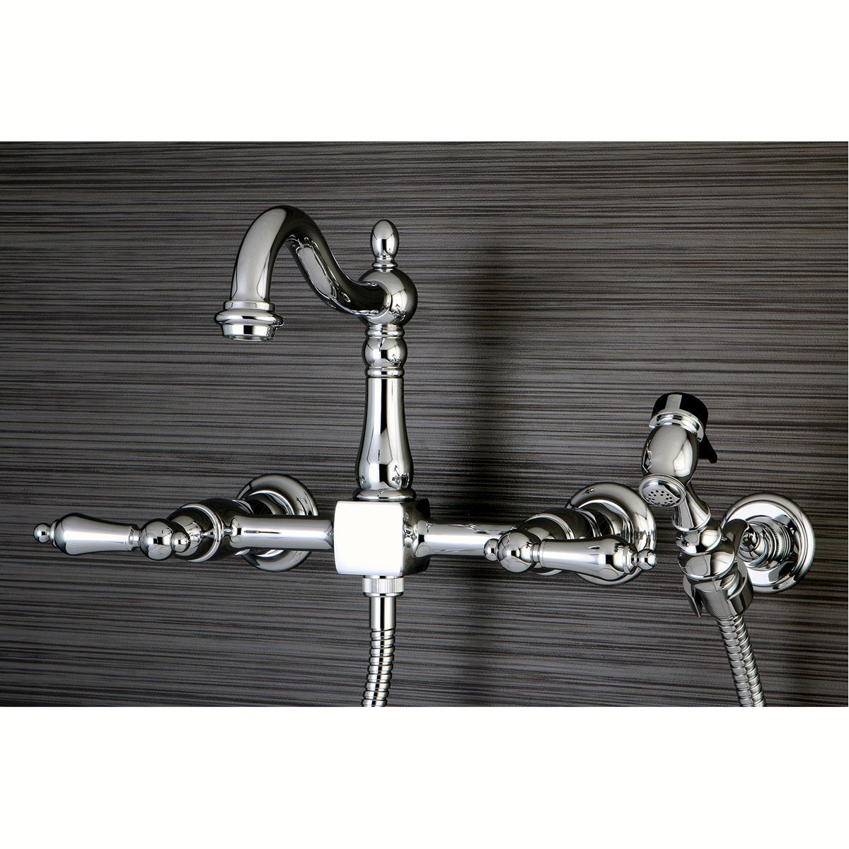 Kingston Brass Heritage 8-Inch Centerset Wall Mount Kitchen Faucet with Brass Sprayer