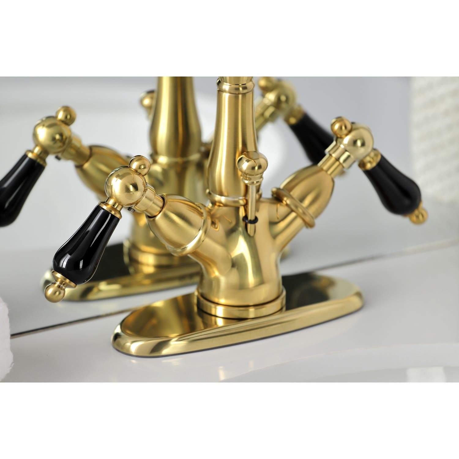 Kingston Brass KS143XPKL-P Duchess Two-Handle Bathroom Faucet with Brass Pop-Up and Cover Plate