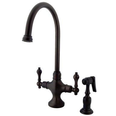 Kingston Brass Vintage Double Handle Kitchen Faucet with Brass Side Sprayer-Kitchen Faucets-Free Shipping-Directsinks.