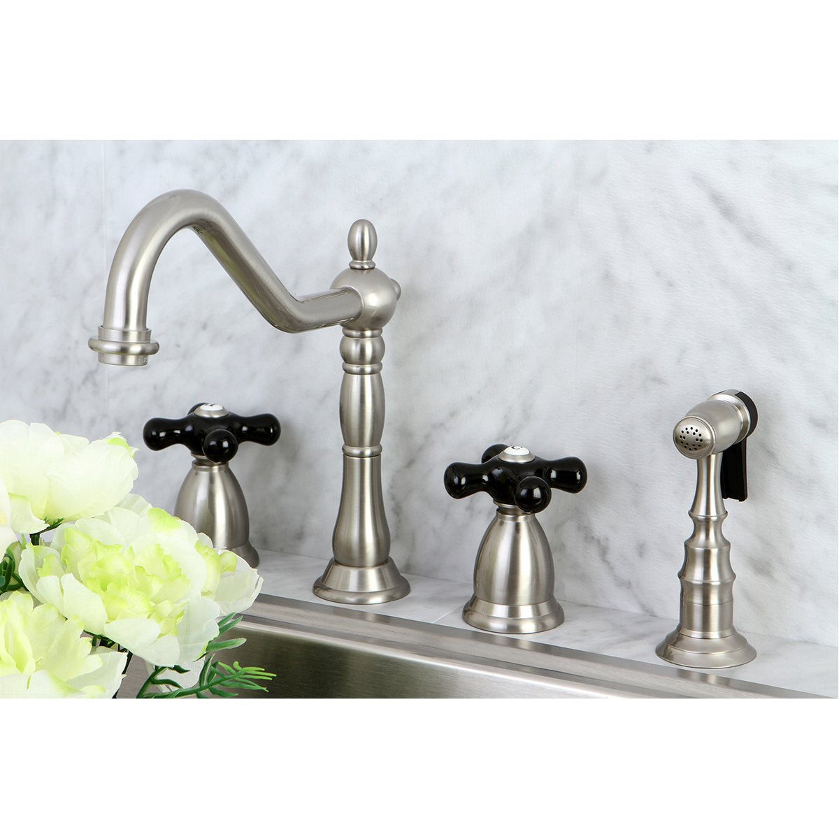 Kingston Brass Duchess Deck Mount 4-Hole Widespread Kitchen Faucet