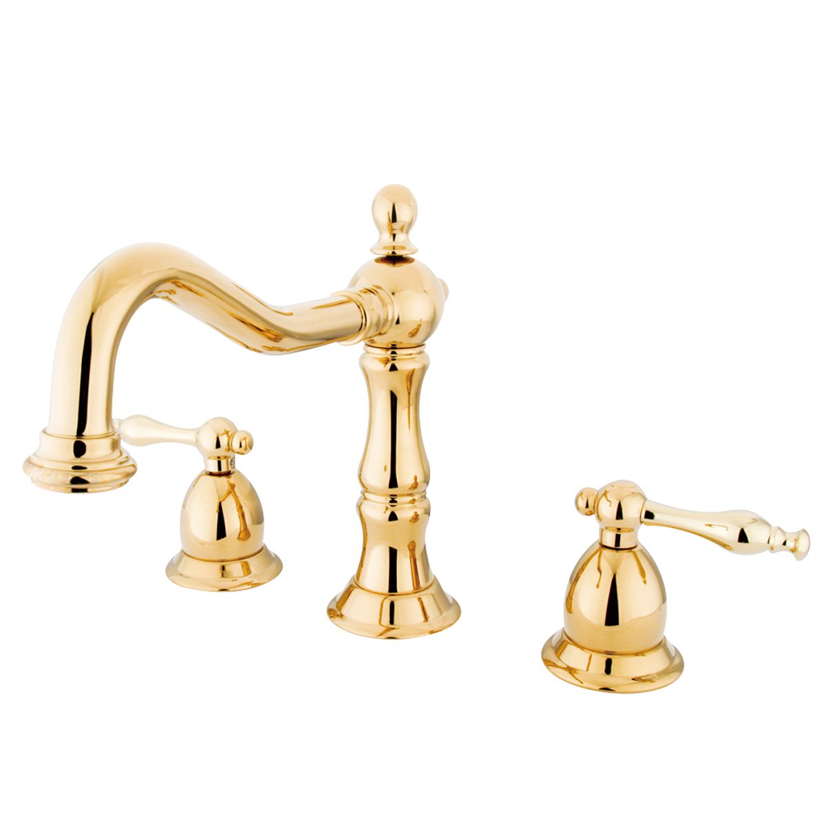 Kingston Brass Heritage Two Handle Deck Mount 8" to 14" Widespread Lavatory Faucet with Brass Pop-up-Bathroom Faucets-Free Shipping-Directsinks.