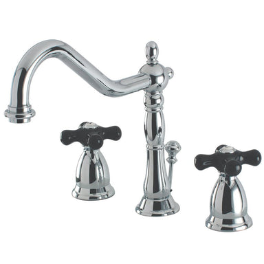 Kingston Brass Heritage Onyx Widespread Lavatory Faucet with Black Porcelain Cross Handle-Bathroom Faucets-Free Shipping-Directsinks.