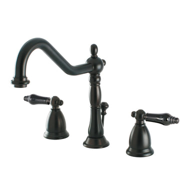 Kingston Brass Heritage Onyx Widespread Lavatory Faucet with Black Porcelain Lever Handle-Bathroom Faucets-Free Shipping-Directsinks.