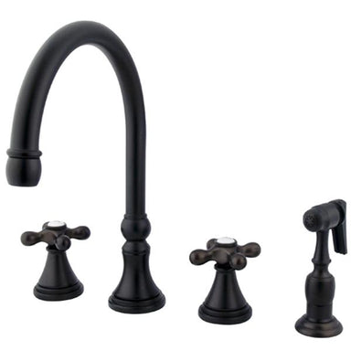 Kingston Brass Governor 8" Deck Mount Kitchen Faucet with Brass Sprayer and Cross Handle-Kitchen Faucets-Free Shipping-Directsinks.