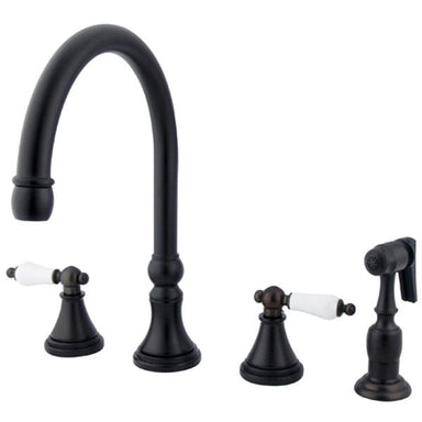 Kingston Brass Governor 8" Deck Mount Kitchen Faucet with Brass Sprayer and Porcelain Lever Handle-Kitchen Faucets-Free Shipping-Directsinks.