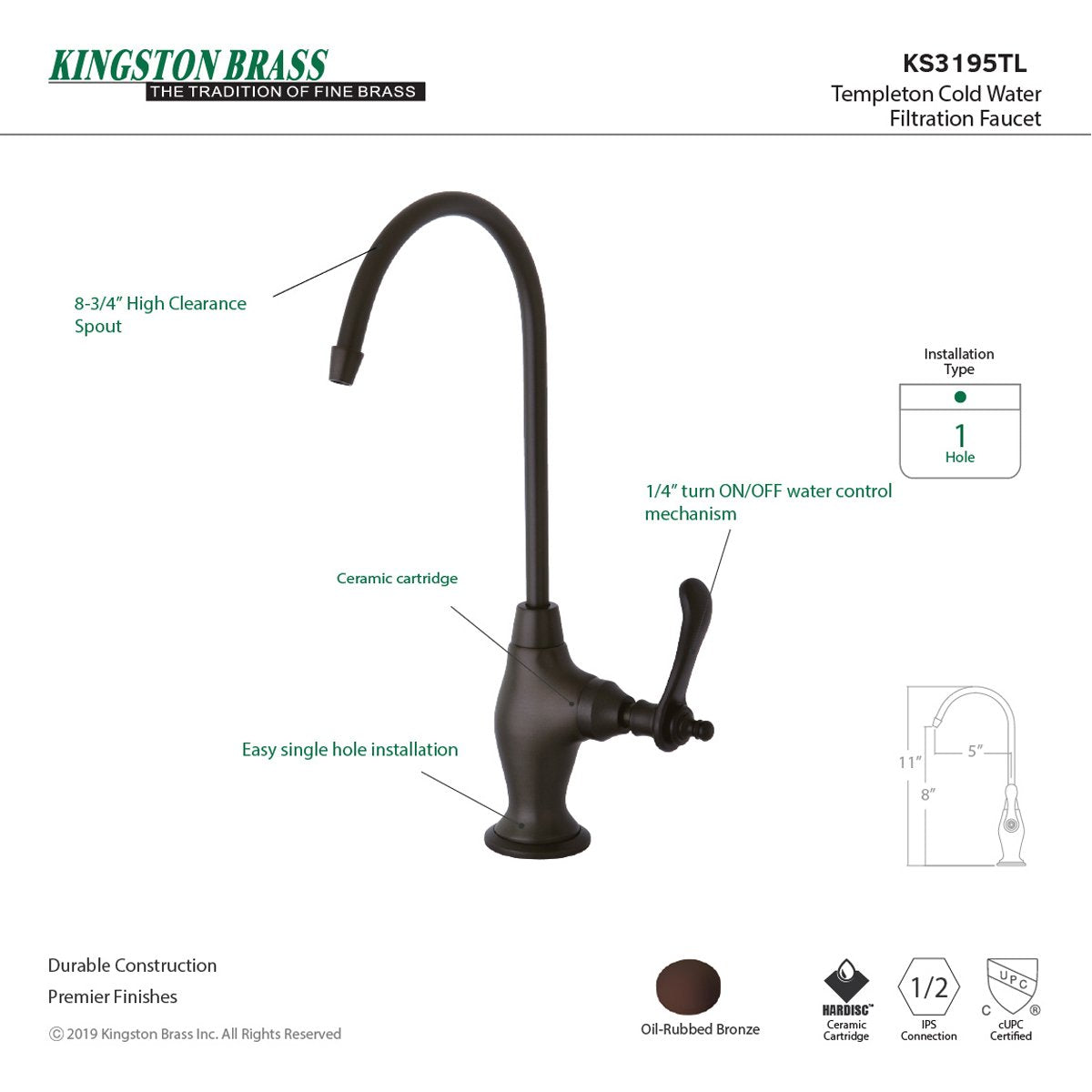 Kingston Brass Templeton Single Handle Water Filtration Faucet