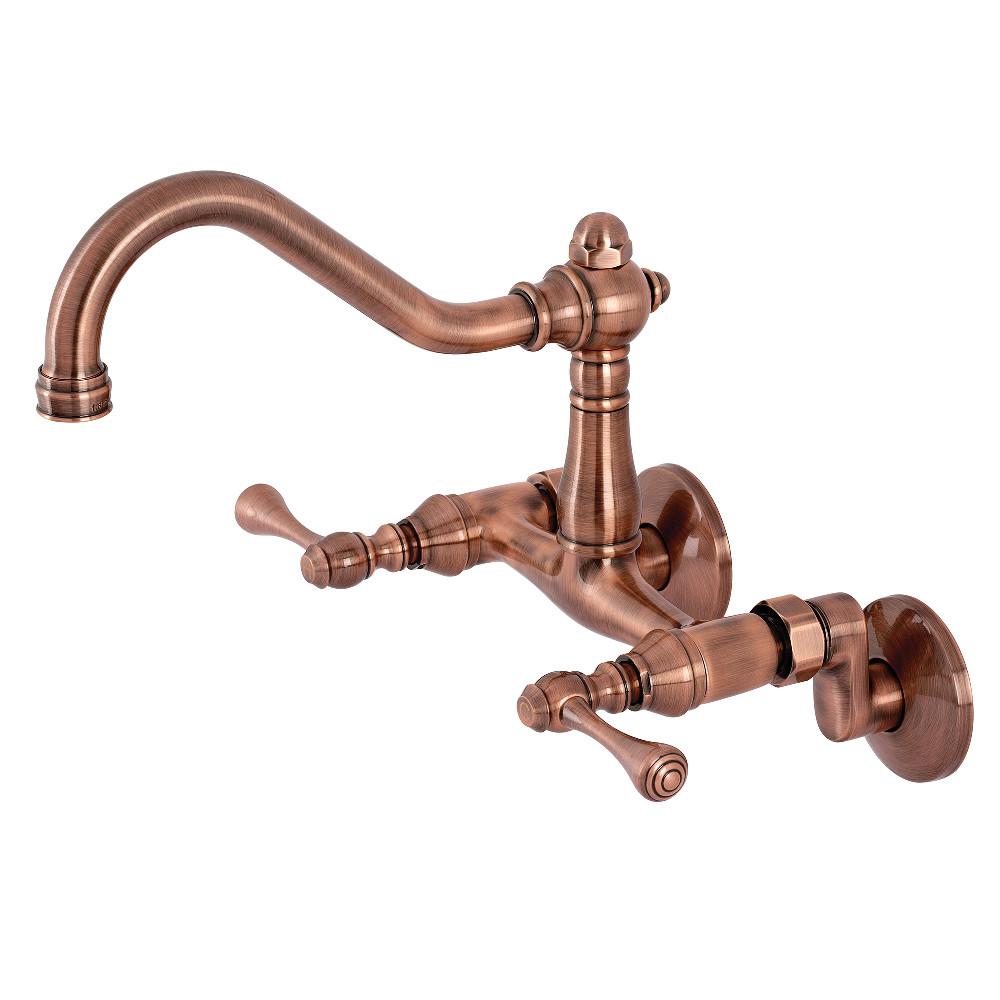 Kingston Brass KS322BLAC Vintage 6" Adjustable Center Wall Mount Kitchen Faucet, Antique Copper