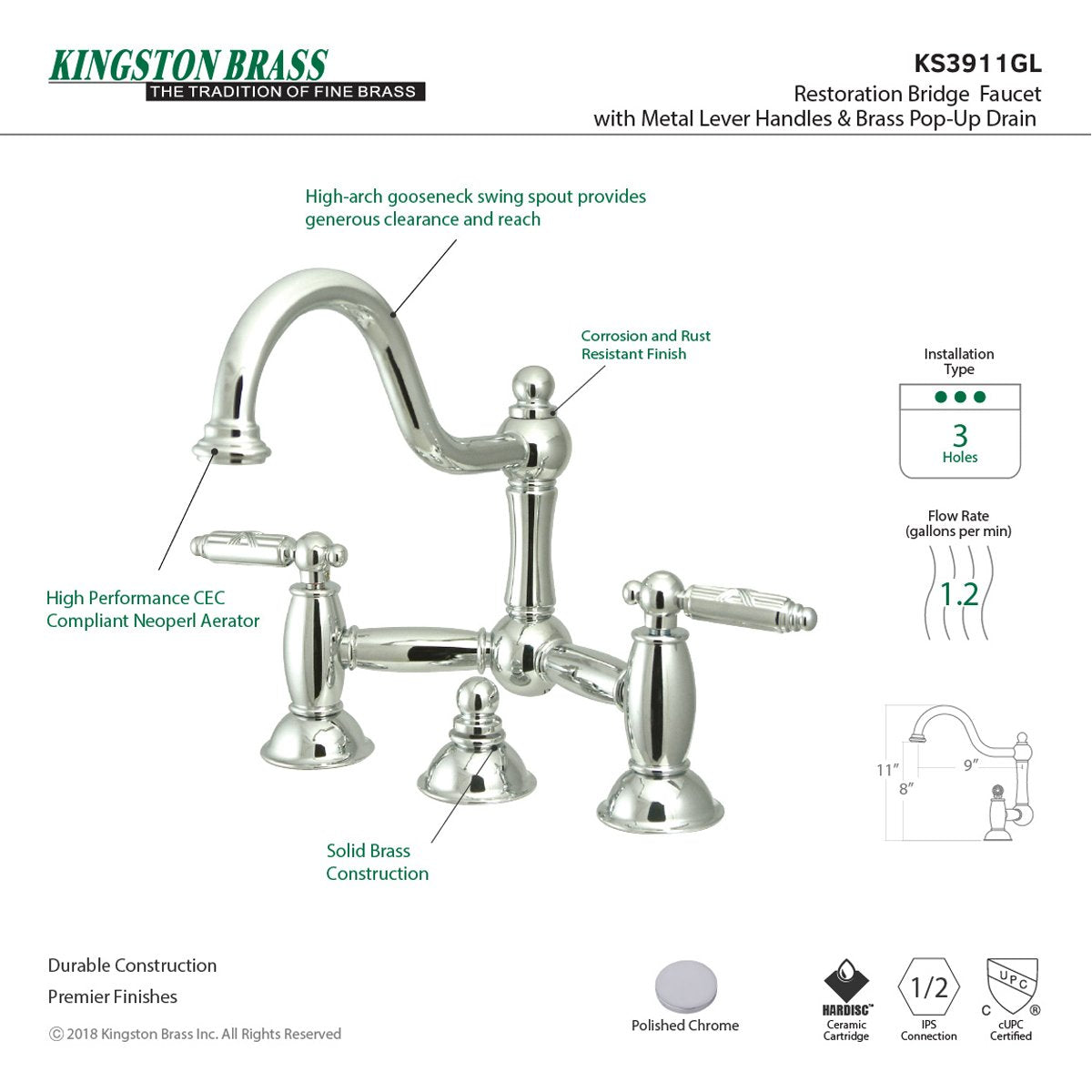 Kingston Brass Restoration 2-Handle Bathroom Bridge Faucet
