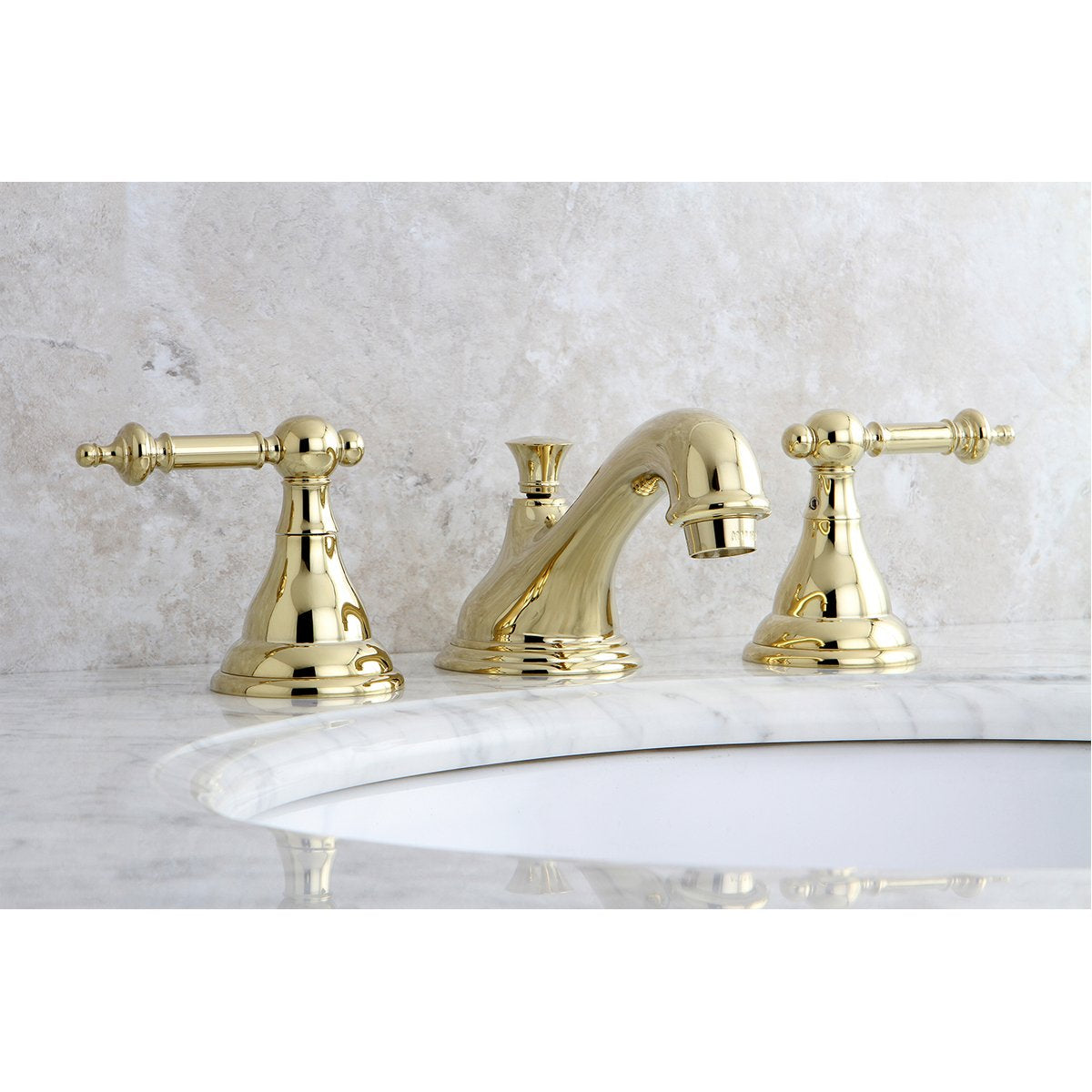 Kingston Brass Deck Mount 8" Widespread Bathroom Faucet with Brass Pop-Up-DirectSinks