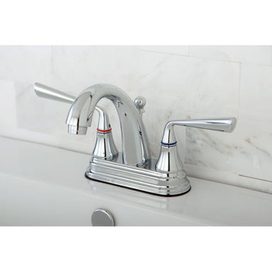 Kingston Brass Silver Sage 4" Centerset Two Handle Lavatory Faucet with Brass Pop-up-Bathroom Faucets-Free Shipping-Directsinks.