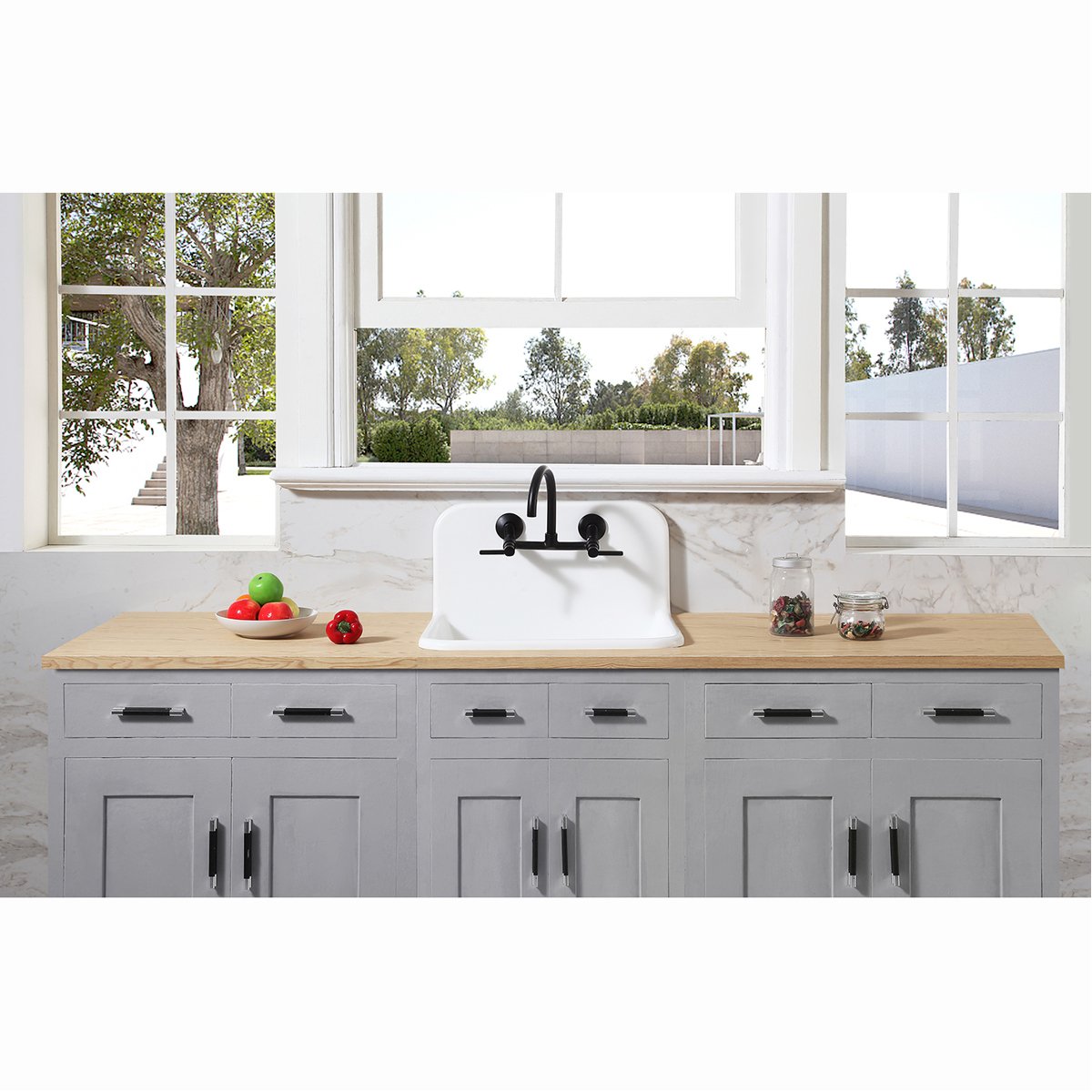 Kingston Brass Concord Wall Mount 2-Hole 8-Inch Adjustable Center Kitchen Faucet