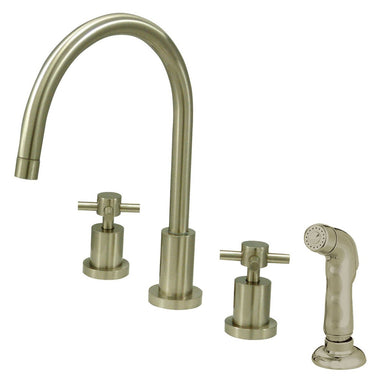 Kingston Brass Concord Double Handle Widespread Kitchen Faucet with Non-Metallic Sprayer and Cross Handles-Kitchen Faucets-Free Shipping-Directsinks.