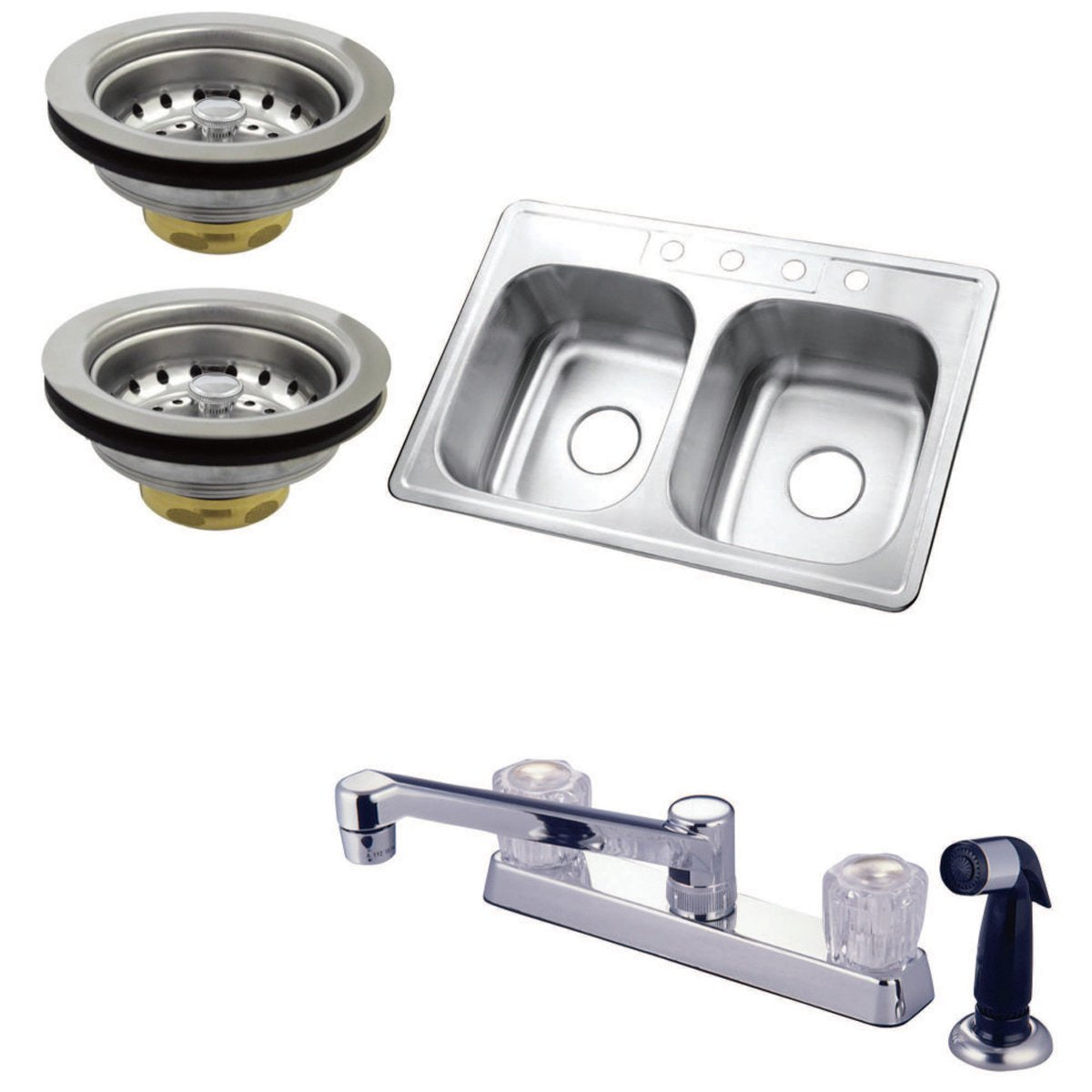 Kingston Brass Self-Rimming Double Bowl Kitchen Sink with Faucet