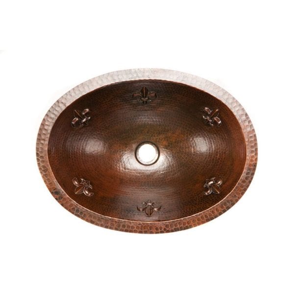 Premier Copper Products Oval Fleur De Lis Under Counter Hammered Copper Sink