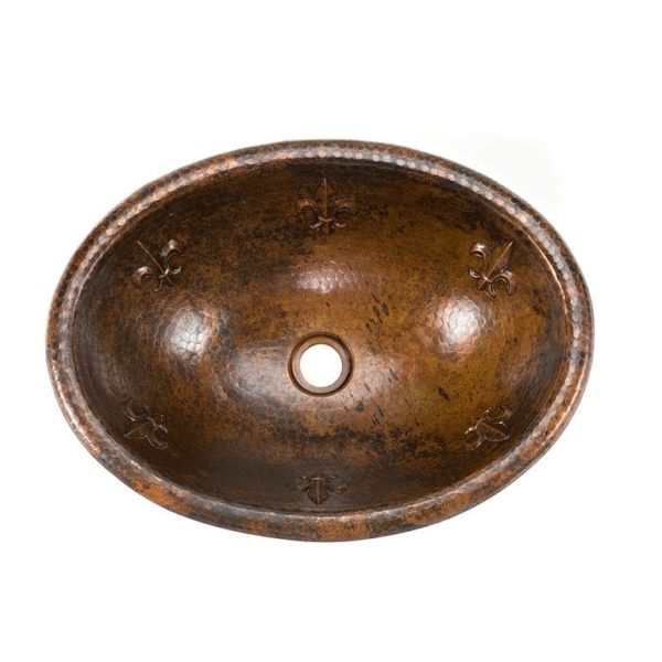 Premier Copper Products Oval Fleur De Lis Self Rimming Hammered Copper Sink