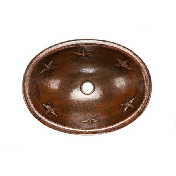 Premier Copper Products Oval Star Self Rimming Hammered Copper Sink