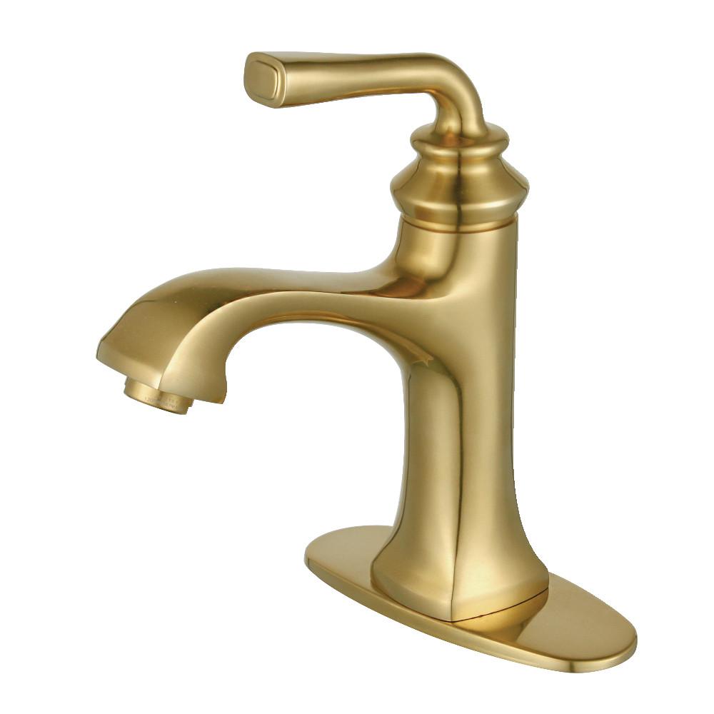 Kingston Brass Fauceture LS4423RXL Restoration Single-Handle Bathroom Faucet with Push-Up Drain and Deck Plate, Brushed Brass