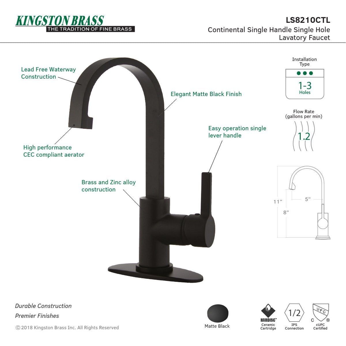 Kingston Brass Fauceture Continental Single-Handle Bathroom Faucet