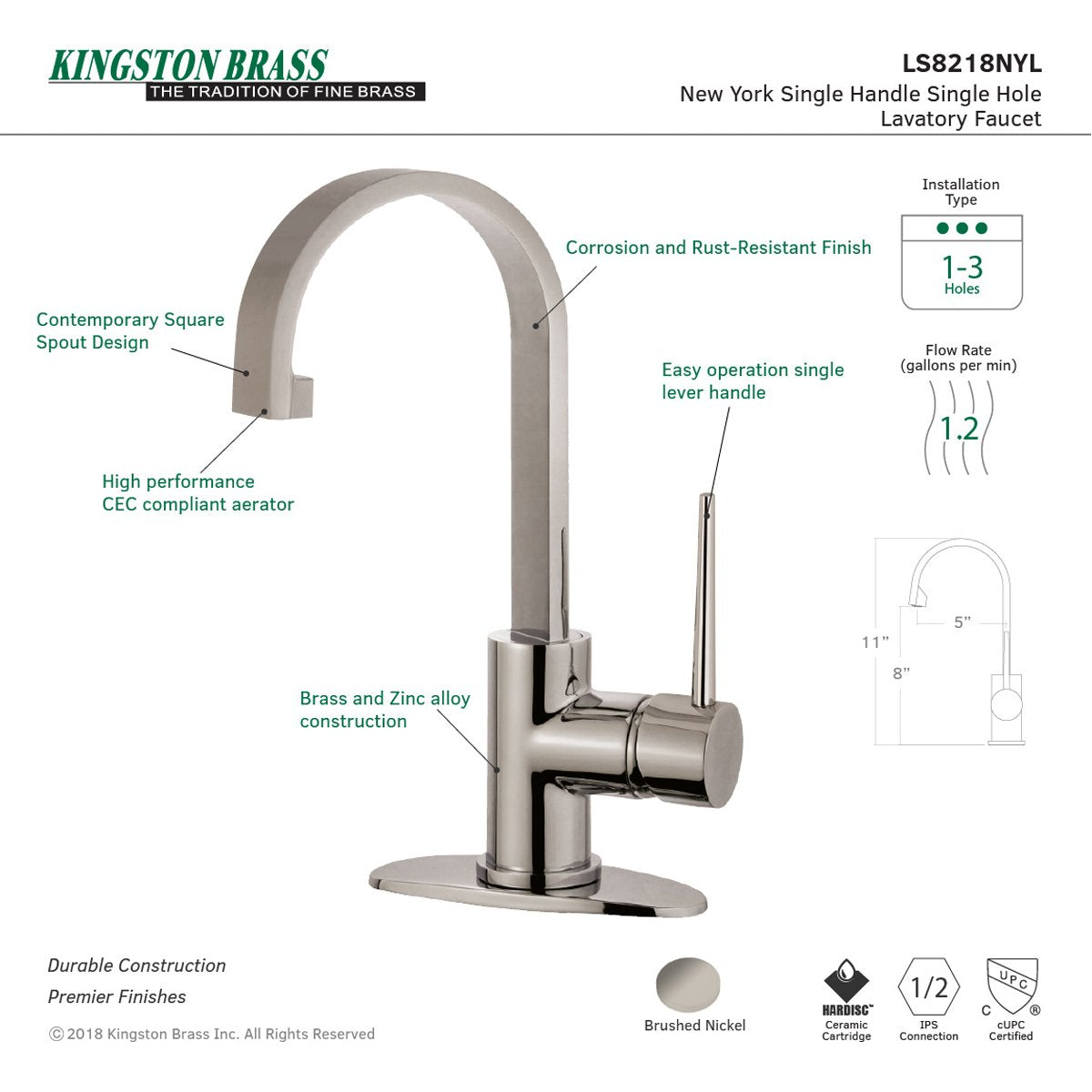 Kingston Brass Fauceture New York Single-Handle Bathroom Faucet Drain