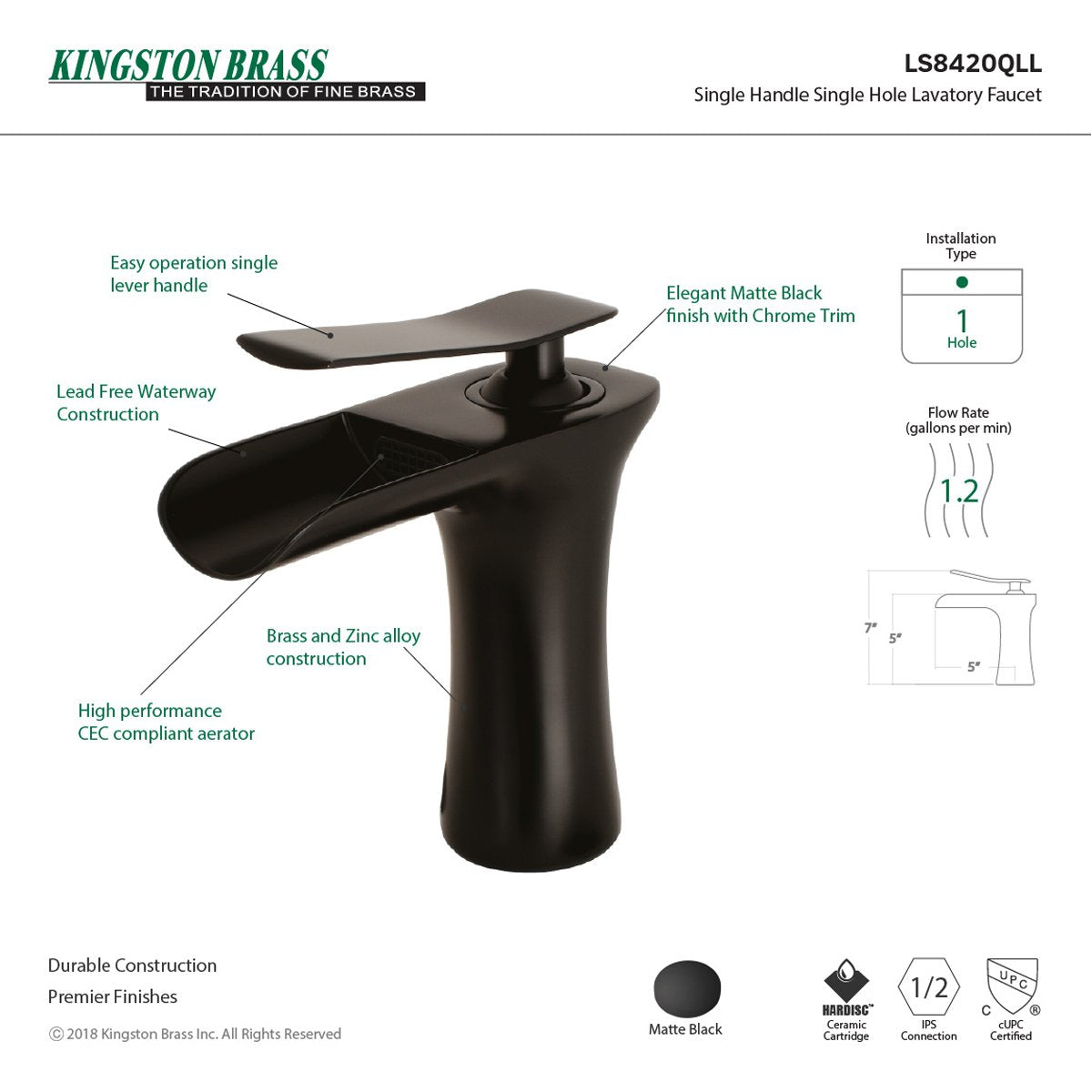 Kingston Brass Fauceture Executive Single-Handle Bathroom Faucet