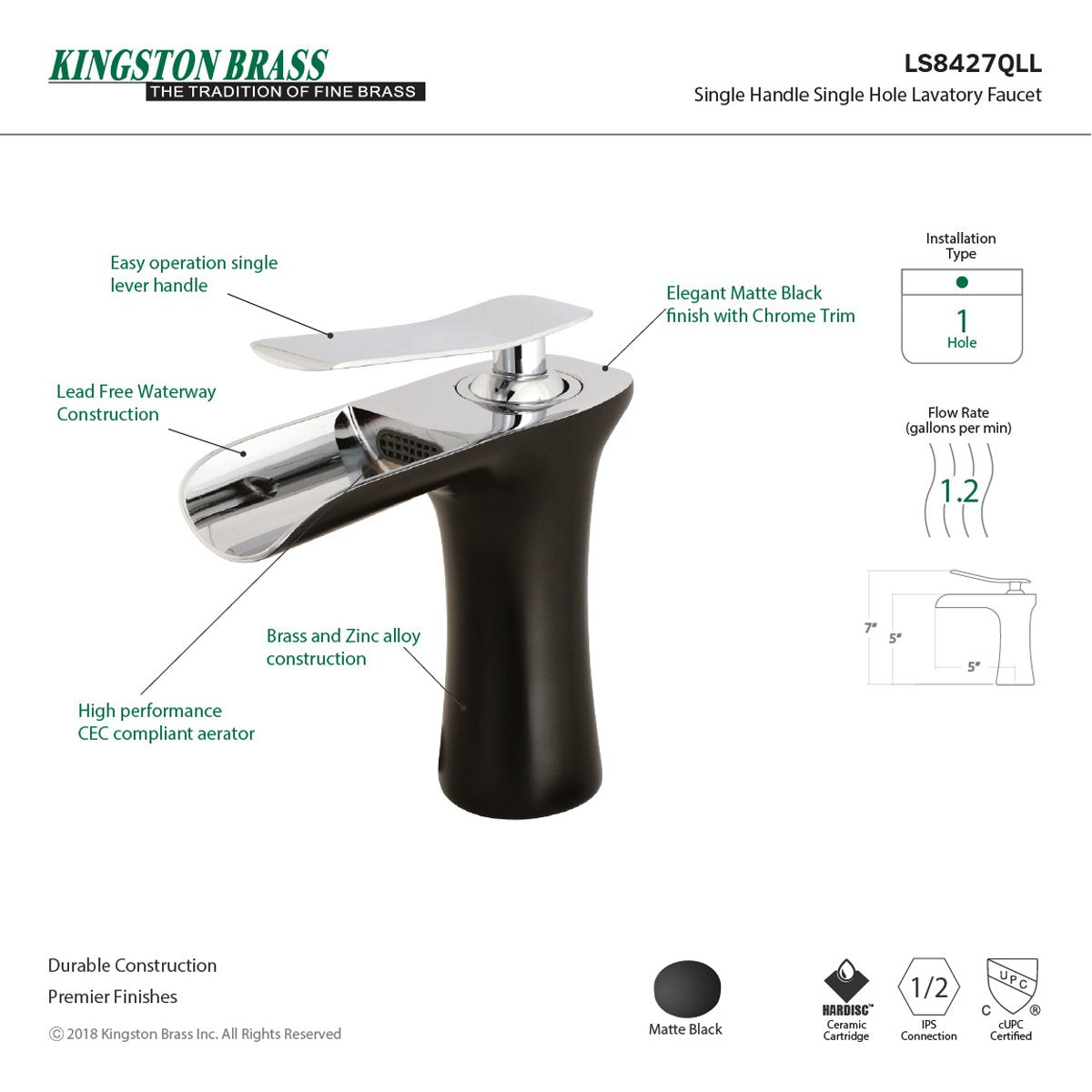 Kingston Brass Fauceture Executive Single-Handle Bathroom Faucet